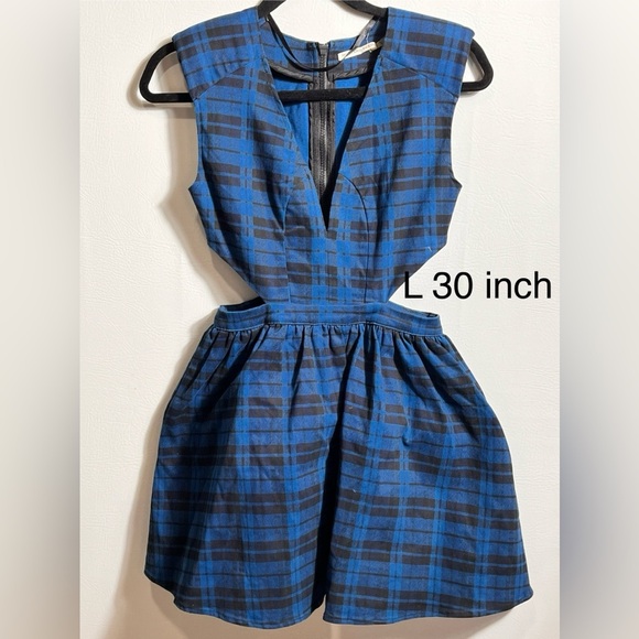 Mustard Seed Blue/ Black Plaid Dress Open Sides Size Small - Picture 1 of 10